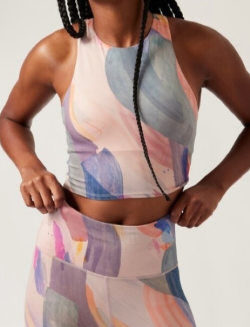 Athleta Conscious Crop Tank in a pink abstract brushstroke print